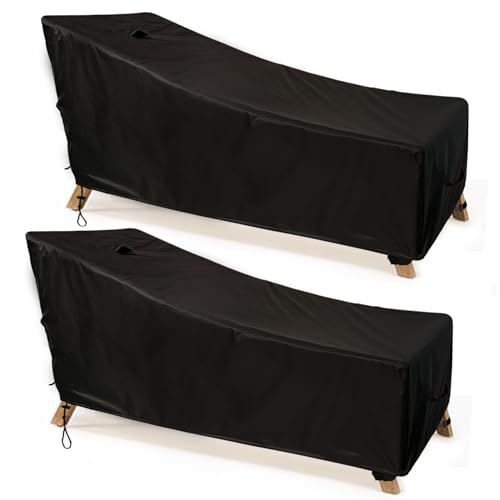 SIHAIAN Chaise Lounge Cover Waterproof Patio Lounge Chair Cover UV Resistant Lounger Covers Dust-Proof Outdoor Lounge Chair Covers 2Pack Patio Furniture Covers 78Lx32Wx35H in Black