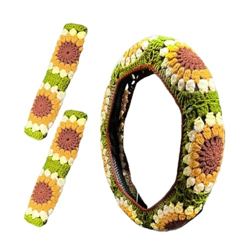 Sunflower Handmade Crochet Wheel Cover, Cute Steering Wheel Cover | Aesthetic Decor Car Accessories for Men Women