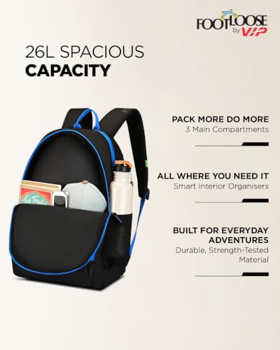 Image of FOOTLOOSE by VIP Nomad Laptop Backpack for Men & Women | 26 Litre Travel Backpack with 15.6 inch Laptop Compartment | Office, College, School Bag