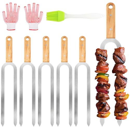 Kabob Skewers for Grilling,6 PCS - 17 Inch Double Prong Skewers for kabobs,Stainless Steel Skewer,Flat Metal Skewer,Perfect For Meat,Chicken,Sausages,Veggies,Seafood