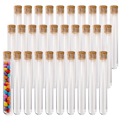 XxinXrong 30 Stück Reagenzglas mit Korken Reagenzgläser mit Korken Kunststoff Reagenzglas Vase Reagenzgläser für Blumen Liquids Spices DIY Gastgeschenke(12mm x 75mm)