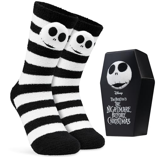 Disney Nightmare Before Christmas Kuschelsocken Damen Größe 35-41 Winter Stoppersocken Jack Skellington Geschenke für Frauen & Teens (Schwarz Jack Skellington)