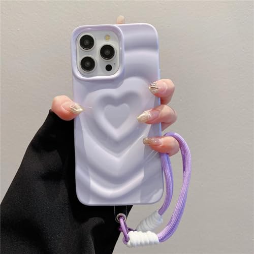 Dragonne silicone iPhone 13 violet cœur 3D évite la casse du téléphone