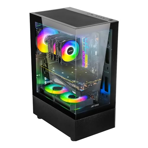 Image of Ant Esports Crystal X2 Mid-Tower Computer Case /Gaming Cabinet - Black | Panoramic Glass, LED Control Button | Support ATX, Micro-ATX, Mini-ITX | Pre-Installed 3 ARGB Infinity Mirror Fans