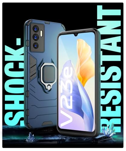 Image of WOW IMAGINE Shock Proof Back Case Mobile Cover for Vivo V23E 5G | for Vivo Y75 4G (Tough Armor | Hybrid PC + TPU | Full Protection with Ring Holder & in-Built Kickstand | Blue)