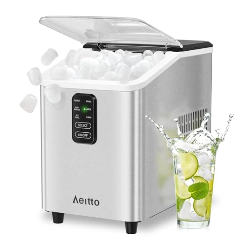 Aeitto Ice Maker Countertop 26lbs/24H, 8 Ice Cubes 2 Sizes of Bullet Ice Ice Machine Ready in 6 Mins, Portable Ice Makers with Basket & Scoop, Auto Self-Cleaning for Home/Kitchen/Office Stainless
