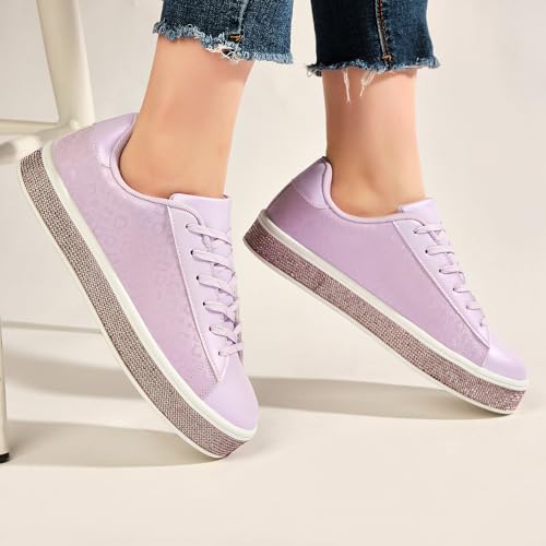 Image of UUBARIS Women's Glitter Tennis Sneakers Neon Dressy Sparkly Sneakers Rhinestone Bling Wedding Bridal Shoes Shiny Sequin Shoes