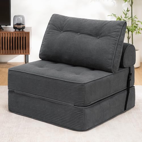 HOMMPA Faltbares Schlafsofa umwandelbarer 3-in-1 Sofa Bett Schlafsessel Sitzsack-Sofa Stuhl Komfortable Schlafcouch Grau 80CM