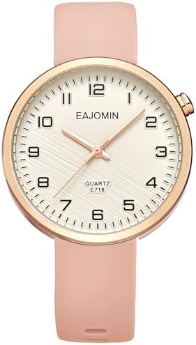 Waterproof Analog Women's Watch for Nurses, Nursing, Lady,Students,with Easy Read Dial,Second Hand Soft Silicone Band Quartz Female Dress Wrist Watches (E718 Pink)