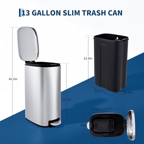 Caneca de basura estrecha 13 galones acero inox miniatura 3