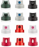 KLAMOTTEN STORE Sprühkopf Aufsatz für Spraydose Farbspray 12 Ersatzcaps Designer Skinny bis Fatcap, für saubere Linien schnelles Füllen, Spritzeffekte, Kalligrafie