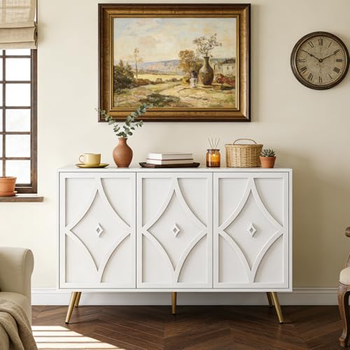 Woenei Sideboard Weiß mit 3 Türen – Küchenschrank und Aufbewahrungsschrank mit verstellbaren Einlegâ€¦ – Miniatur