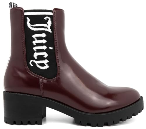 JUICY COUTURE Women's Boots One Up Lace Up Hiker Womens Booties with Studs and Lug Bottom Burgundy 8.5