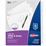 Avery 5-Tab Binder Dividers, Write & Erase White Big Tabs, 1 Set (23060)