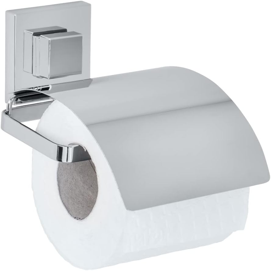 Wenko Quadro Toilet Paper Holder with Cover/Vacuum-Loc, Silver