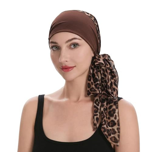 ZLYC Foulards d'été pour femme - Turban imprimé, Imprimé léopard marron, Taille unique