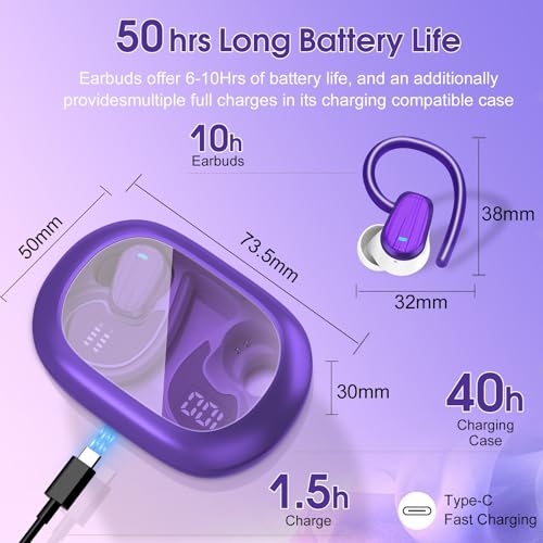 Image of Wireless Earbuds Bluetooth 5.4, 50H Playtime Sport Earphones with Earhooks