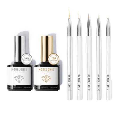 Modelones 2Pcs Gel Top Coat And Base Coat & 5Pcs Nail Art Liner Brushes #TOP6