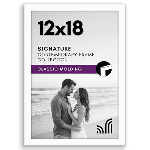 Americanflat 12x18 Poster Frame with Shatter-Resistant Glass - Signature Collection - Gallery-Style Frames Made of Engineered Wood - Photo Frame for Wall Display - White