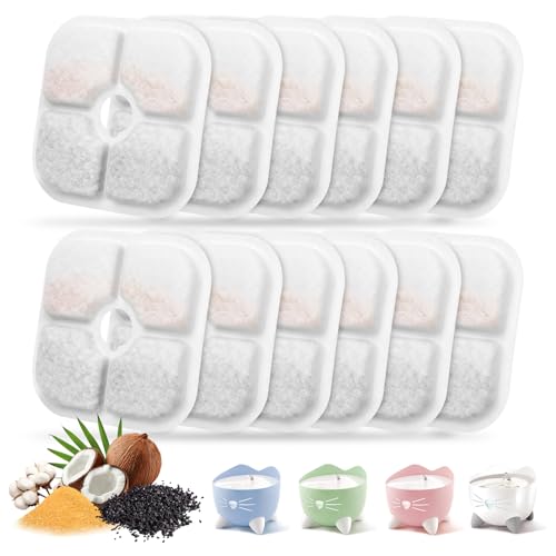 12 Filtres Fontaine à Eau Chat, Compatible avec Fontaines Type Pixi, Triple Filtration avec Charbon Actif & Résine Échangeuse d’Ions, Soutient la Santé...