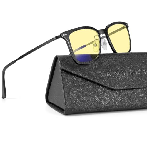 Image of ANYLUV Blue Light Glasses Men, Stylish Square Carbon Fiber Eyewear, Anti Eyestrain, Lightweight Mens Computer Gaming Glasses