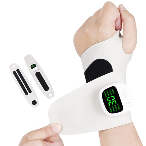 Fowuyeep Rechargeable Adjustable Electric Wrist Massager, Ergonomic 360° Support Portable Cordless Hand Heating Pad with 8 Modes, 30 Intensity Levels for Hand Pain Relief, Magnetic Detachable Host