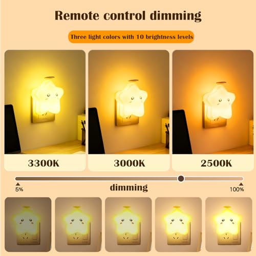 Image of 2 Pack Star Night Light with Remote,Plug-in Dimmable Nightlight for Kids, 3 Color Modes,10 Brightness Levels,Timer Function,Soft Glow, Energy Efficient,Ideal for Bedroom,Hallway, Bathroom