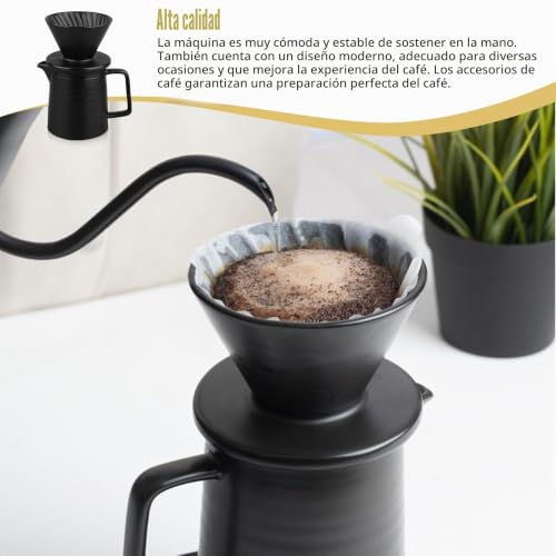 Miniatura 3 de Leikurvo Pour Over Cafetera De Pistón 450 Ml Filtro De Café De Porcelana Con Taza Y 100 Filtros De Papel Gota De Café De Cerámica Cafetera Manual Para El Hogar Y La Oficina