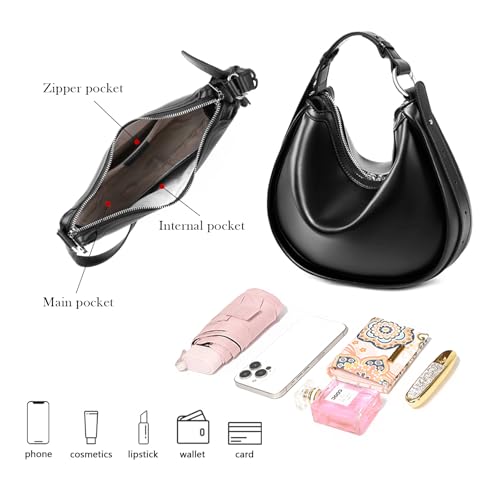 Image of MFFOR Genuine Leather Crescent Bags for Women, Half Moon Clutch Purses | Designer handbag, 12*3*10inch, Soft leather, Adjustable strap, Zipper closure