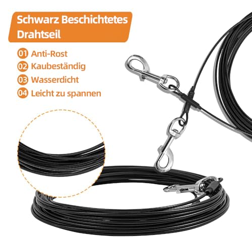 Mi Metty Tie-Out Leinen für Hunde, 3m Kausichere Hundeleinen,Tie Out Cables Hofleine für Kleine Hunde bis zu 60 Pfund(Schwarz, 10ft(3M))