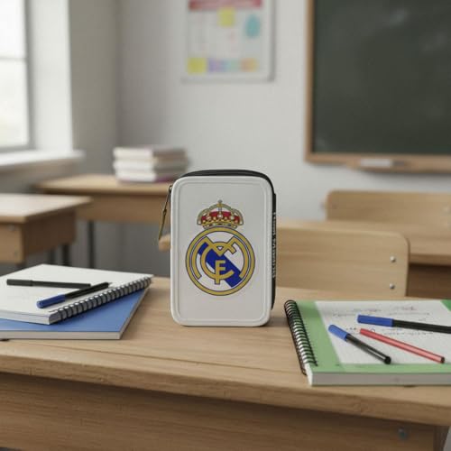 Plumier con Accesorios Giotto Real Madrid con Lápices, Rotuladores Y Bolígrafos | Estuche Escolar Triple para Fans del Fútbol — imagen 2