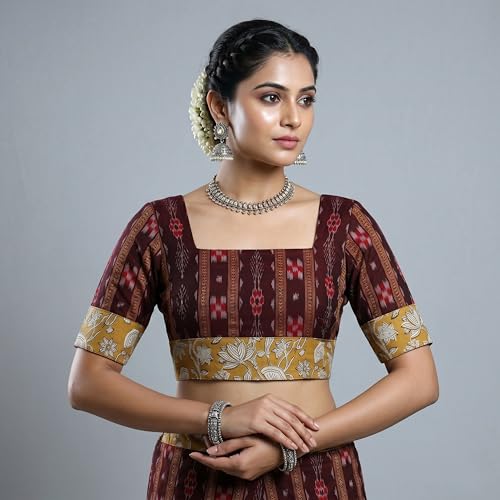 Image of Women's Traditional Sambalpuri Ikat Unstitched Cotton Blouse Piece Fabric