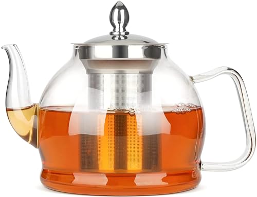 1200ML Teiera di vetro, Teiera con infusore, Teiera di vetro borosilicato per piano cottura, Teiera di tè in fiore, Teiera di tè in fiore, Teiera in vetro borosilicato