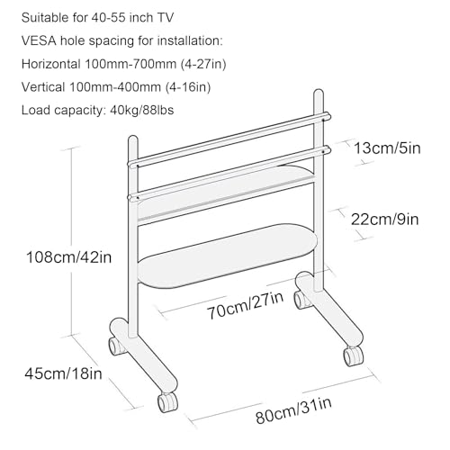 Soporte móvil para TV de 40-55 pulgadas con ruedas y ajuste de altura miniatura 3