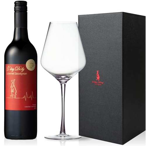 【ハンドメイドグラス＆ワインセット】G'day Wine ワイングラス & カベルネ・ソーヴィニヨン [ ハンドメイド 薄口 食洗機対応 赤 白 兼用 ブルゴーニュ 型 540ml 約150g 赤ワイン 白ワイン ] ギフト 誕生日 プレゼントの商品画像（Amazon）