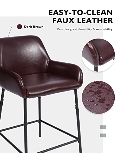 Katdans Counter Height Stools-24 Inch Bar Chair Pu Leather, Bar Stools Set Of 2 With Back And Arms-Kitchen Stools For Kitchen, Living Room, Pub, Bistro, Dark Brown, Ks210303Db #TOP5