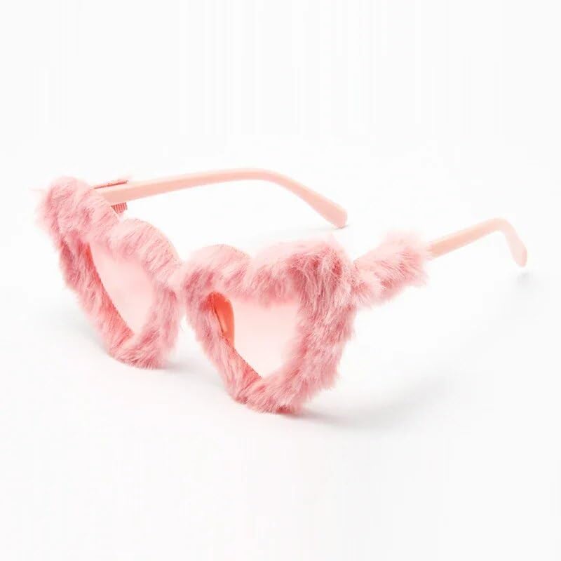 KPOP Straykids-style Fur Sunglasses Fuzzy Heart Shape Party Eyewear 樂-STAR Complex Version + Photocards Included2