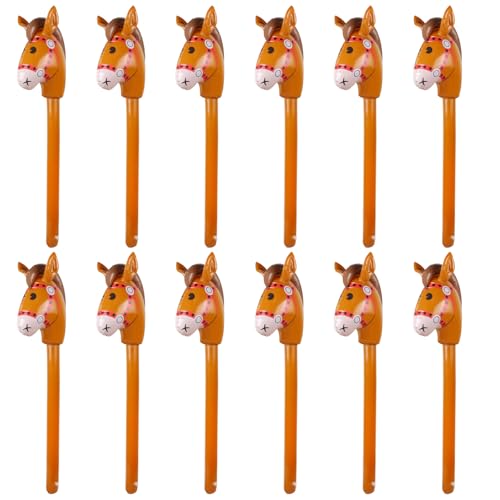 12PCS Inflatable Stick Horse,Blow Up Horse Head on Stick Pony Costume Western Cowboy Cowgirl Baby Shower Birthday Party Decorations Halloween Supplies...