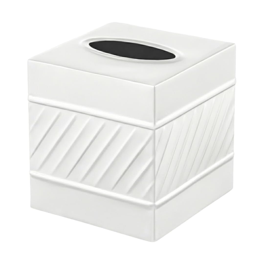 Monarch Abode Tissue Box Cover Square Handcrafted Wave Embossed White Metal Tissue Holder Box for Bathroom Accessory Aesthetic