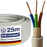 M&G Techno NYM-J 3x1,5 mm² Stromkabel 3 Polig NYM Kabel 3 adrig Mantelleitung Erdkabel Elektrokabel Feuchtraumkabel elektrische Leitung 25m