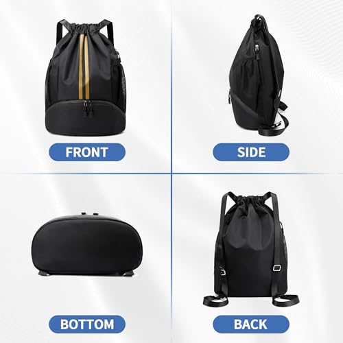 Image of JELUTAR Drawstring Backpack Gym Bag with Shoes Pocket, Black Gold