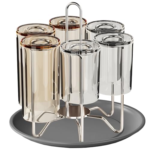 Chemlliy Cup Drying Rack Stand, Stainless Steel 6 Cups Mug Drying Rack Drainer Holder, Countertop Cup Rack Dryer for Glasses, Tumbler, Water Bottle