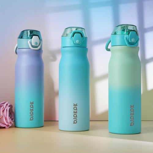 Image of BJPKPK 25 oz Insulated Water Bottle, Straw, Handle, Stainless Steel Flask | Leak Proof Locking Lid, Thermal, Double Wall Vacuum, Keeps Hot /Cold, BPA Free, Dishwasher Safe, Travel & Sports, Sea Salt
