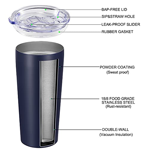 Image of VEGOND 20oz Tumbler Bulk with Lid and Straw 6 Pack, Stainless Steel Vacuum Insulated Tumbler, Double Wall Coffee Cup Travel Mug, Navy Blue