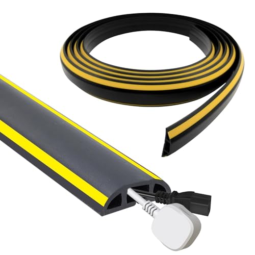 400 cm PVC Souple Goulotte Passe Cable Sol, Gaine Protege Cache Cable Electrique Noir et Jaune, Conduit Passage Plancher Facile à Couper et à Installer, pour Bureau,...