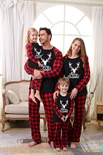 Zoerea Natale Pigiama Famiglia Set Mamma papà Bambino Neonato Pagliaccetto Pigiami da Notte Due Pezzi Cotone Manica Lunga T-Shirt e Pantaloni Uomo,XL