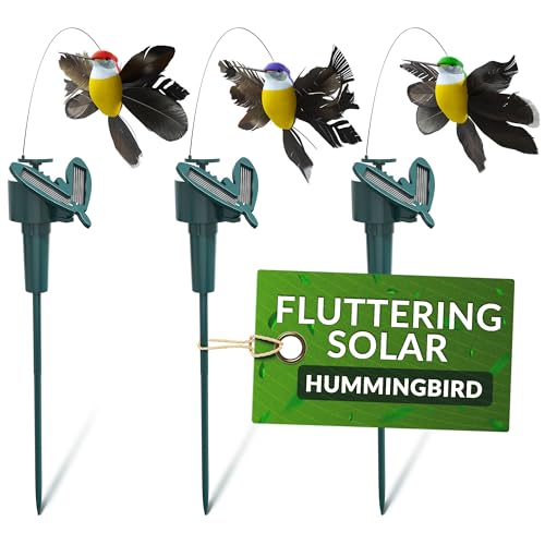 3Pcs Fluttering Solar Hummingbird – Cute Valentine Day Hummingbird Garden Decor with Solar Hummingbirds – Three Random Bright Colors, Easy Installation, Waterproof Outdoor Decor | Battery Not Included