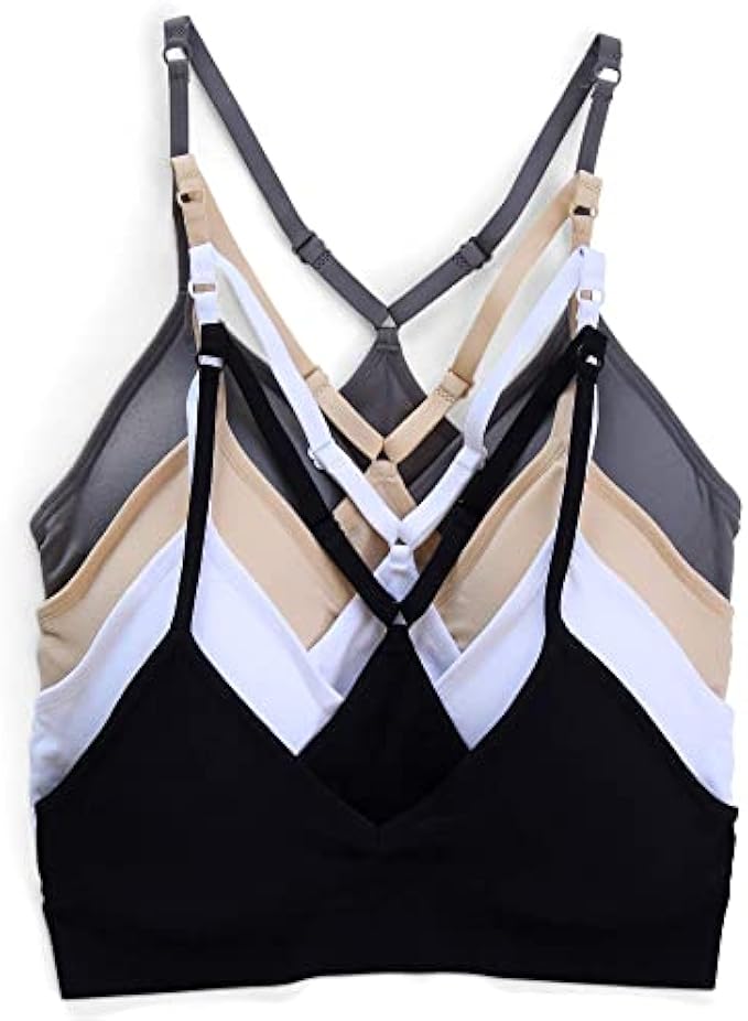 Kalon Women’s 4 Pack Racerback Sports Bralette Seamless Wireless Comfort Bra