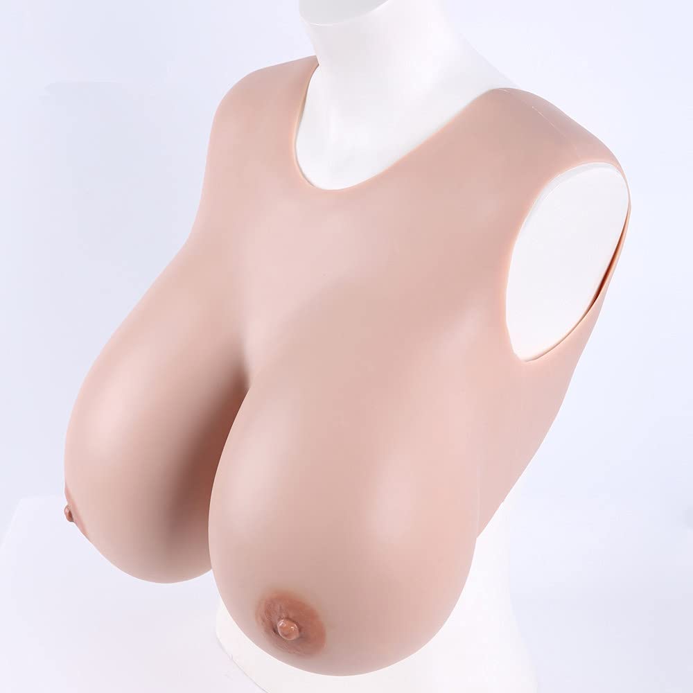 Prótesis de mama femenina de resección de senos con cuello bajo para cosplay, pecho falso, estilo chaleco crossdresser (copa D)