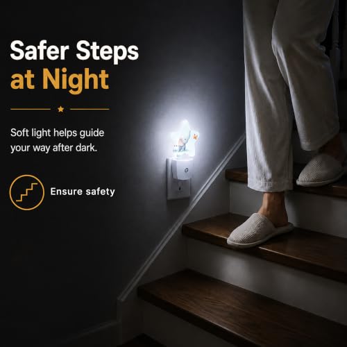 Image of Star Night Light Plug in, Elephant Butterfly Dusk to Dawn Sensor Night Light, Soft Glow Lamp for Kids Bedroom Nursery Hallway Bathroom, Energy Saving Compact Design